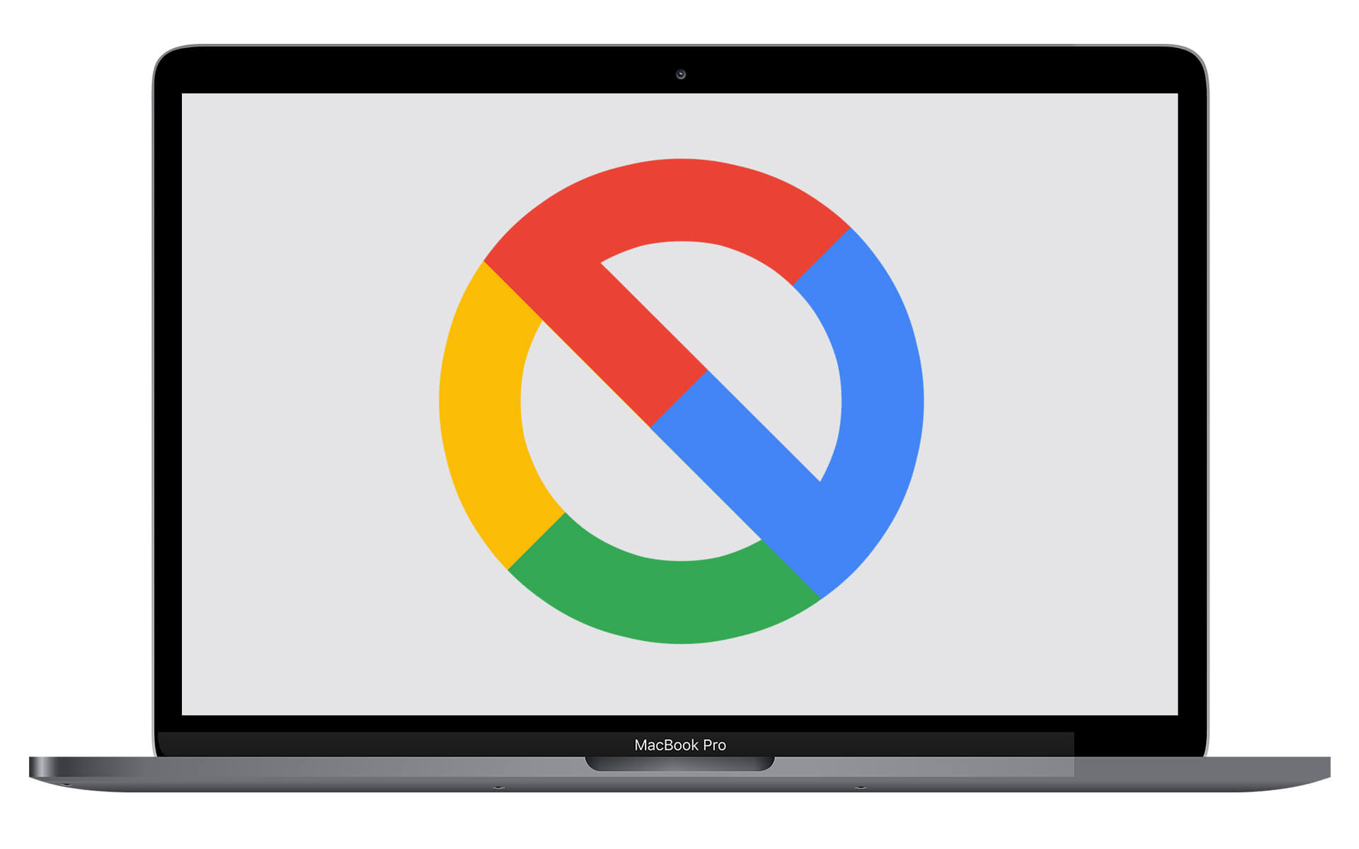 A Google-coloured stop sign on a laptop