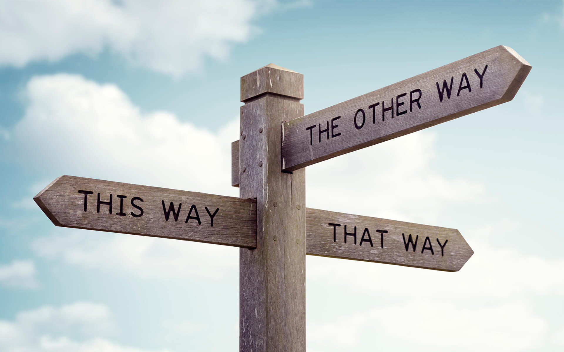 A rather confusing signpost showing multiple directions