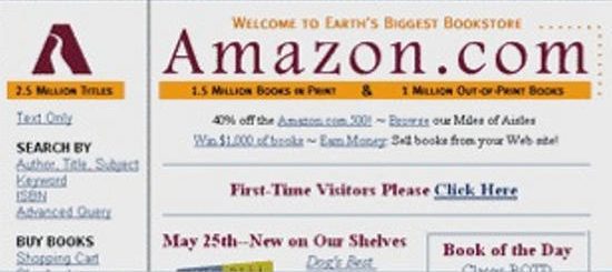A screenshot of Amazon's website from 1996 showing the original book-only homepage