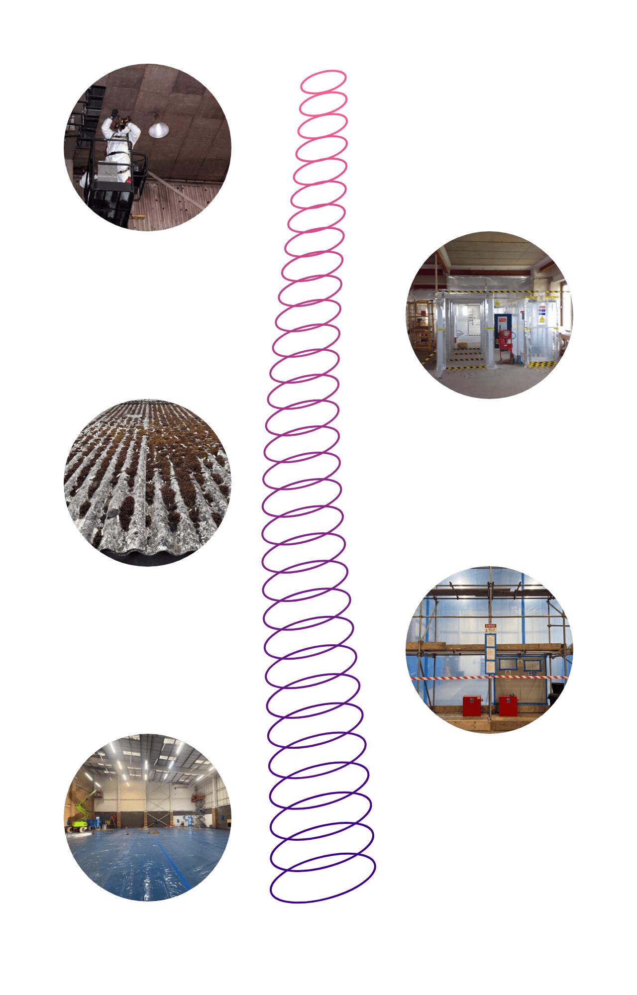 Five HB Environmental asbestos projects, from enclosures and decontamination units to a cleared warehouse